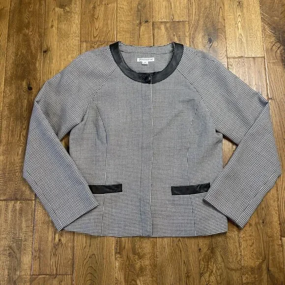 Pendleton Womens Virgin Wool Houndstooth Leather Trim Blazer Jacket Size 10 - Picture 1 of 6